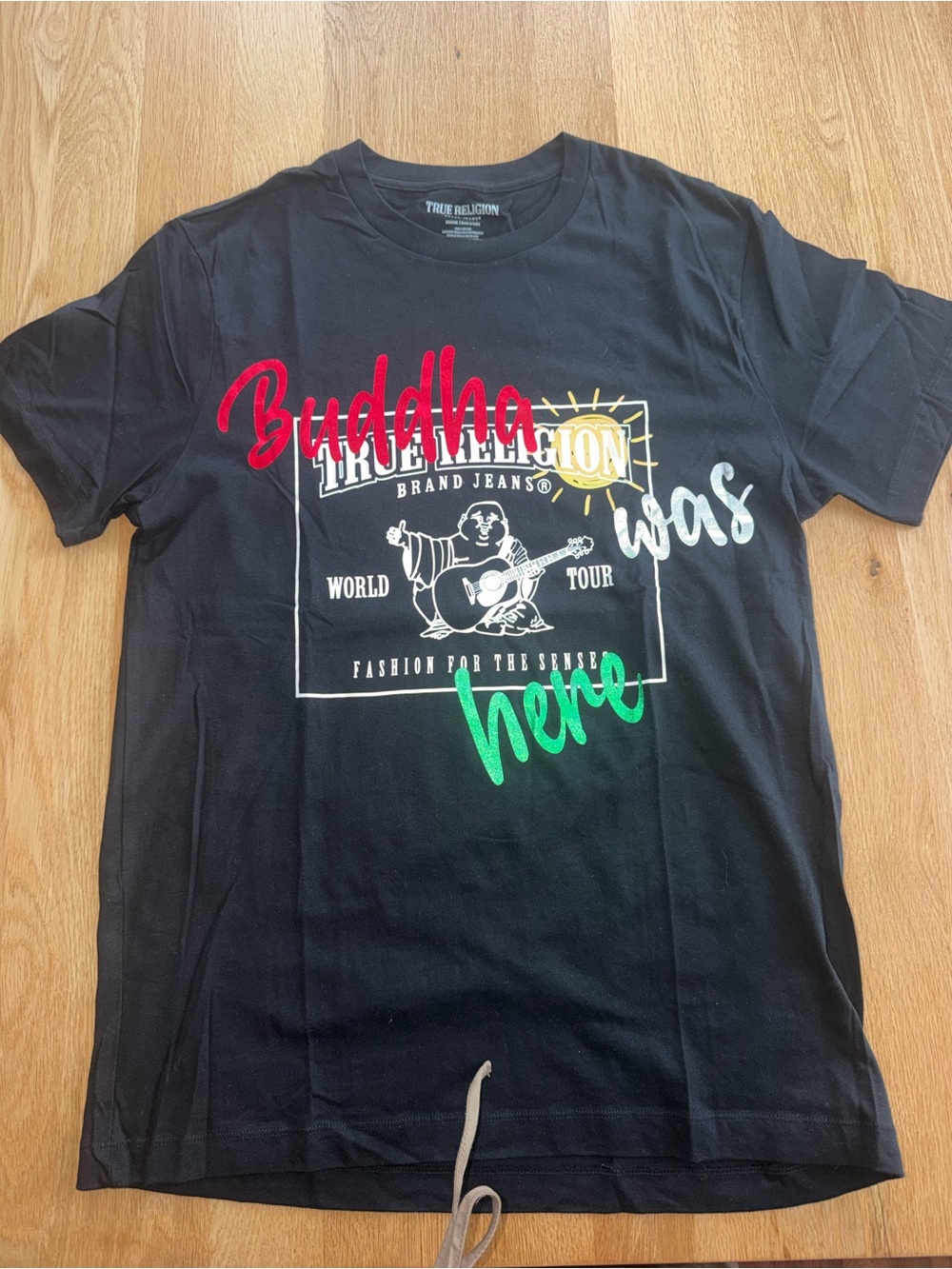 True Religion Black Short-Sleeve Graphic Tee with Red, Green & White Accents